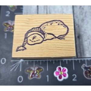 Snowman Laying Down Winter Hat Rubber Stamp Wood #V78